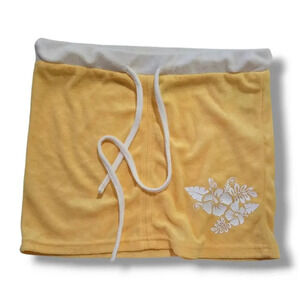 Shein women's yellow tropical terry cloth pullover cover up skirt - xs